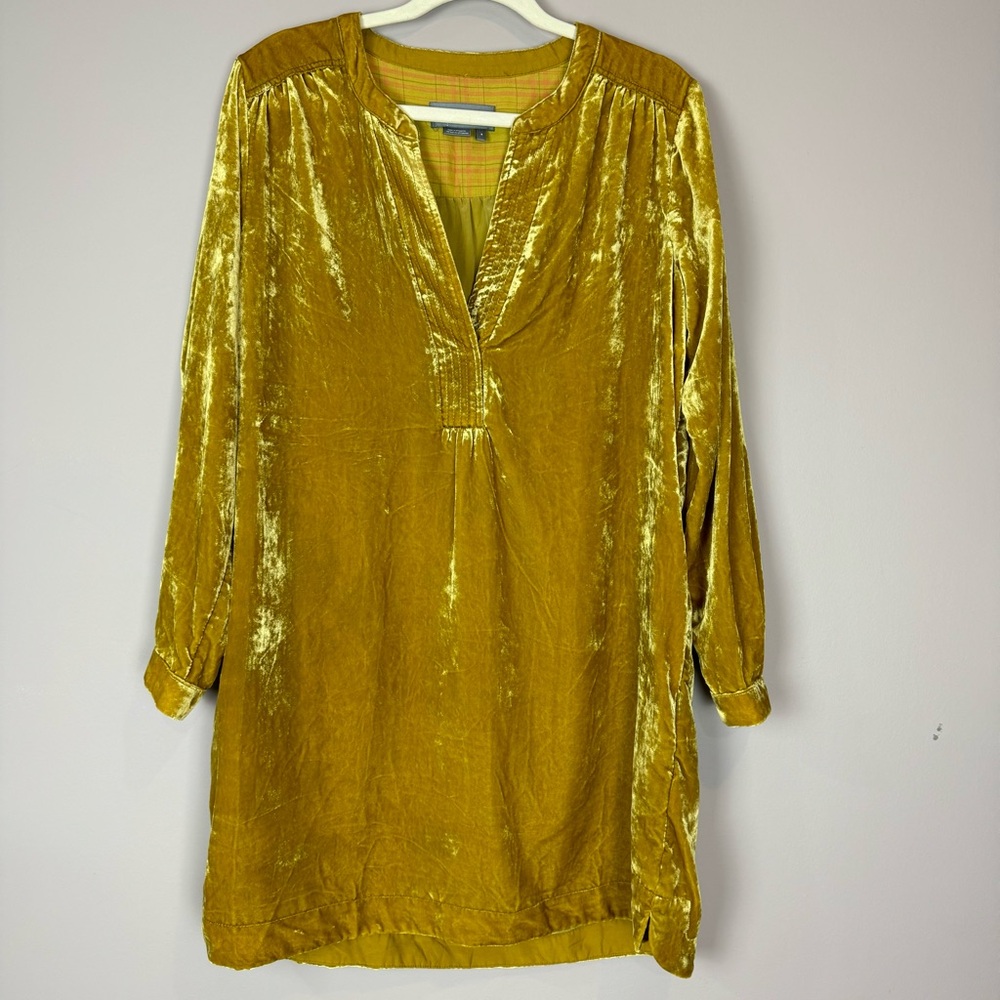 Anthropology Melody Tunic Dress Velvet Gold Mustard Small